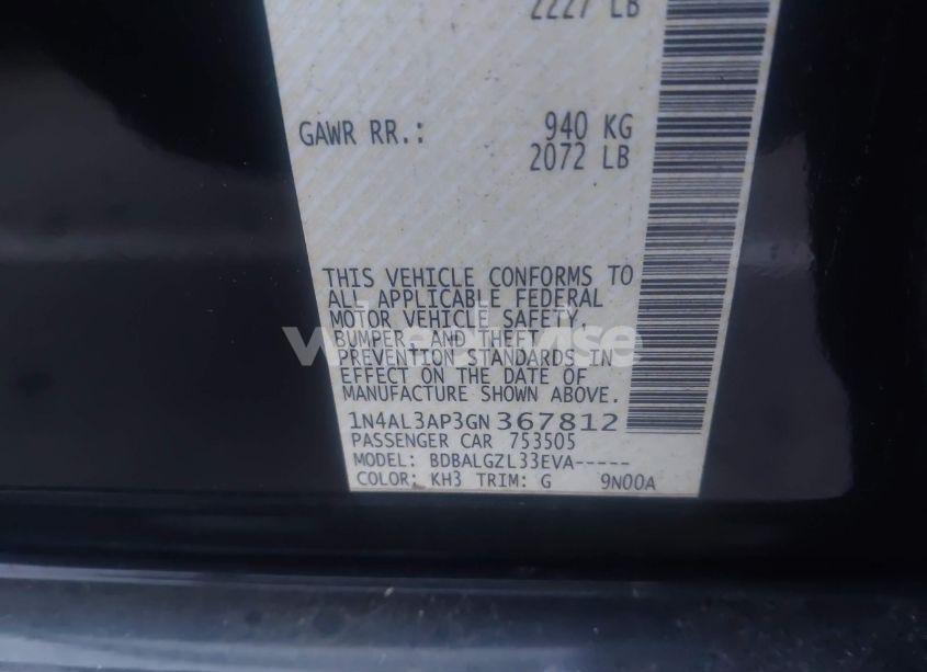 Photo 9 of 2016 Nissan Altima 2.5/2.5 S/2.5 SL/2.5 SR/2.5 SV (VIN 1N4AL3AP3GN367812)