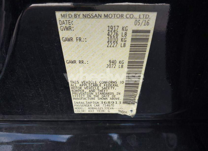 Photo 9 of 2016 Nissan Altima 2.5/2.5 S/2.5 SL/2.5 SR/2.5 SV (VIN 1N4AL3AP3GN368913)