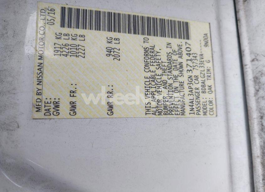 Photo 9 of 2016 Nissan Altima 2.5/2.5 S/2.5 SL/2.5 SR/2.5 SV (VIN 1N4AL3AP3GN371407)