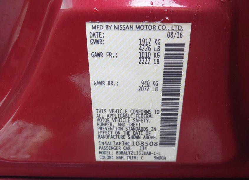 Photo 9 of 2017 Nissan Altima 2.5 SL (VIN 1N4AL3AP3HC108508)