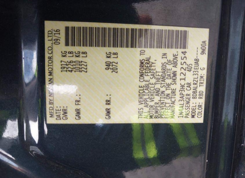 Photo 9 of 2017 Nissan Altima 2.5/2.5 S/2.5 SL/2.5 SR/2.5 SV (VIN 1N4AL3AP3HC122554)