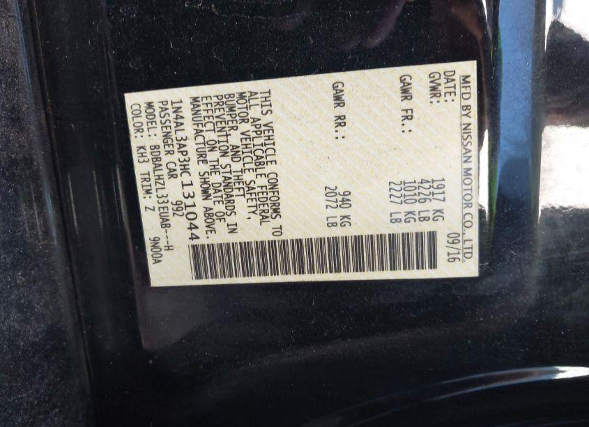 Photo 9 of 2017 Nissan Altima 2.5 SR (VIN 1N4AL3AP3HC131044)