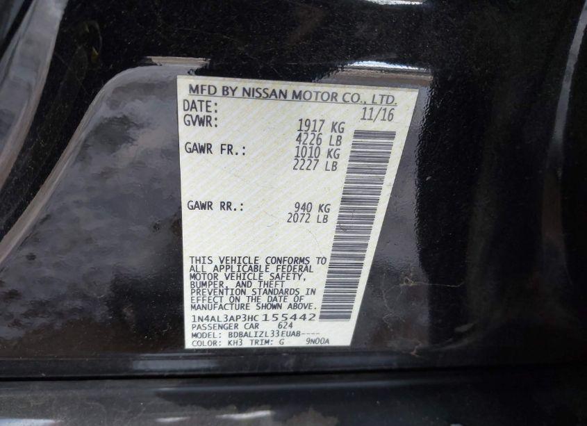 Photo 9 of 2017 Nissan Altima 2.5/S/SV/SL/SR (VIN 1N4AL3AP3HC155442)