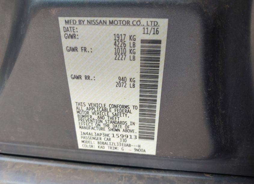 Photo 9 of 2017 Nissan Altima 2.5 SV (VIN 1N4AL3AP3HC159913)