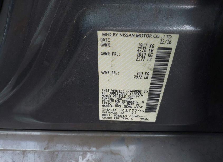 Photo 9 of 2017 Nissan Altima 2.5 SV (VIN 1N4AL3AP3HC177795)