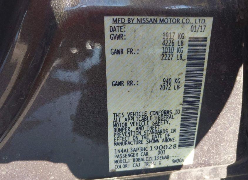 Photo 9 of 2017 Nissan Altima 2.5 SV (VIN 1N4AL3AP3HC190028)