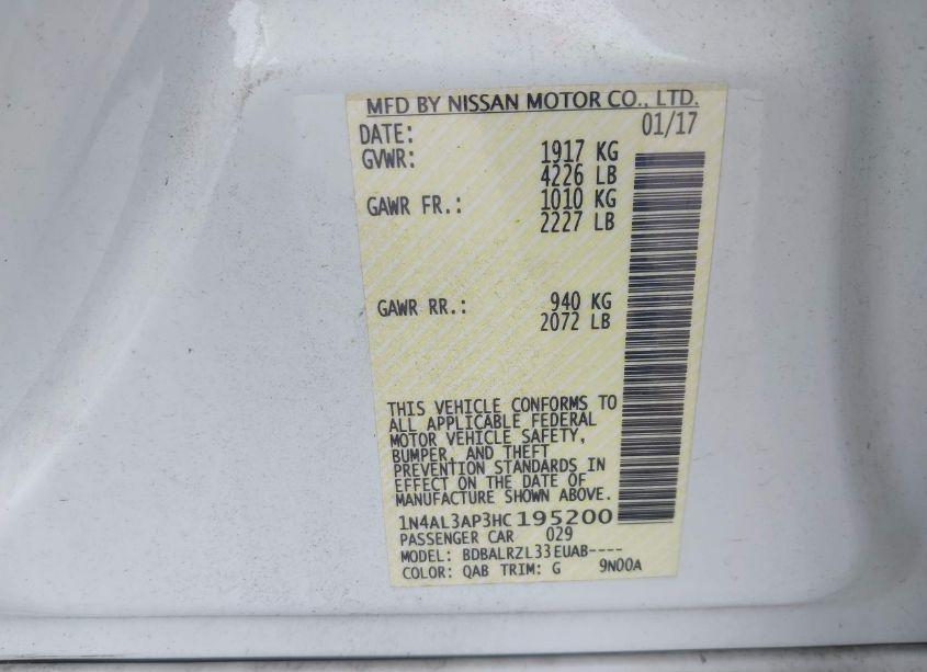 Photo 9 of 2017 Nissan Altima 2.5 SL (VIN 1N4AL3AP3HC195200)