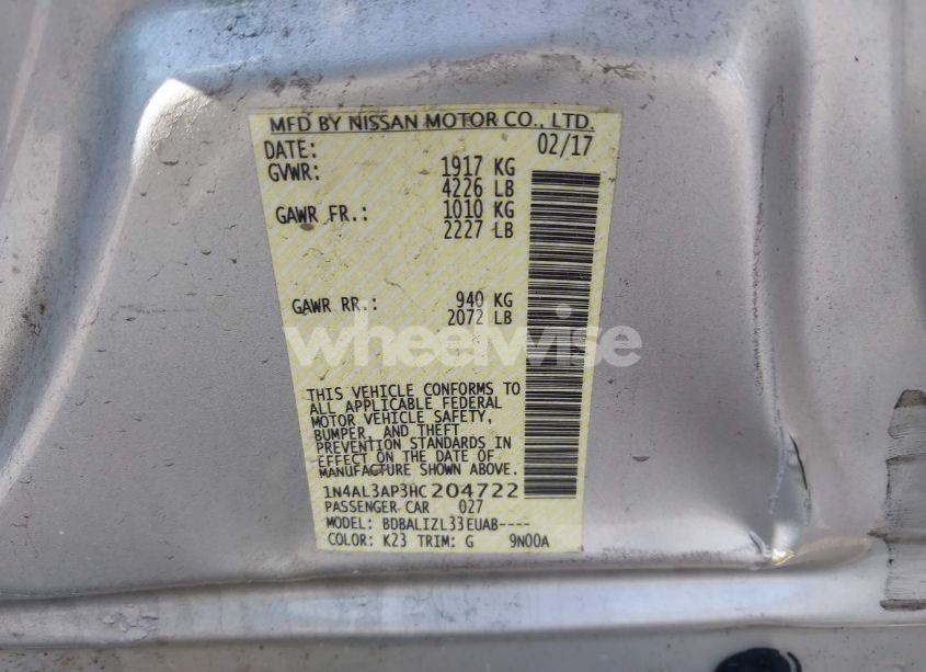 Photo 9 of 2017 Nissan Altima 2.5 SV (VIN 1N4AL3AP3HC204722)