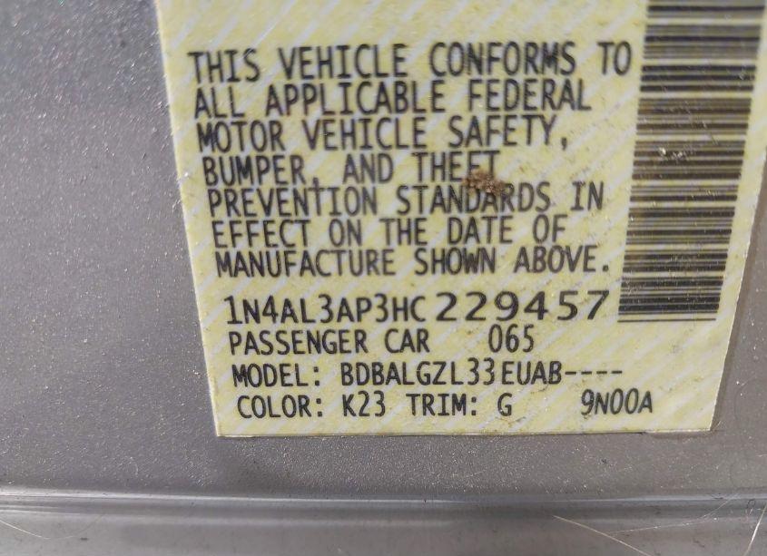 Photo 9 of 2017 Nissan Altima 2.5 S (VIN 1N4AL3AP3HC229457)