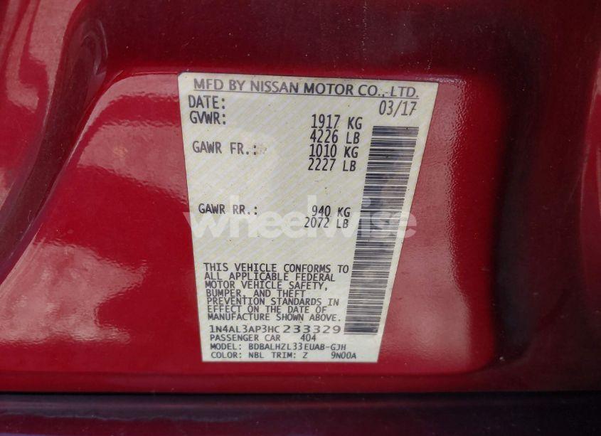 Photo 9 of 2017 Nissan Altima 2.5 SR (VIN 1N4AL3AP3HC233329)