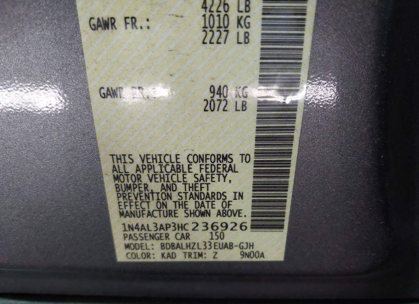 Photo 9 of 2017 Nissan Altima 2.5 SR (VIN 1N4AL3AP3HC236926)