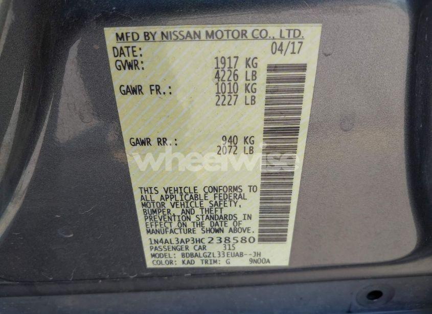 Photo 9 of 2017 Nissan Altima 2.5 S (VIN 1N4AL3AP3HC238580)