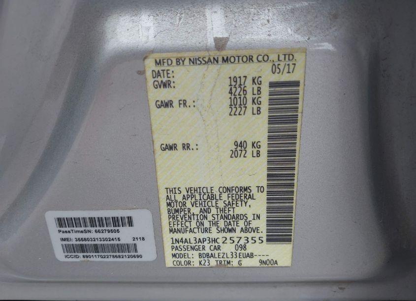 Photo 9 of 2017 Nissan Altima 2.5 S (VIN 1N4AL3AP3HC257355)