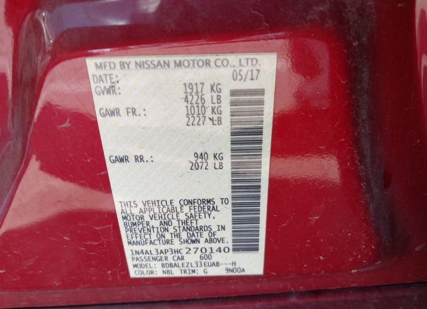 Photo 9 of 2017 Nissan Altima 2.5 S (VIN 1N4AL3AP3HC270140)