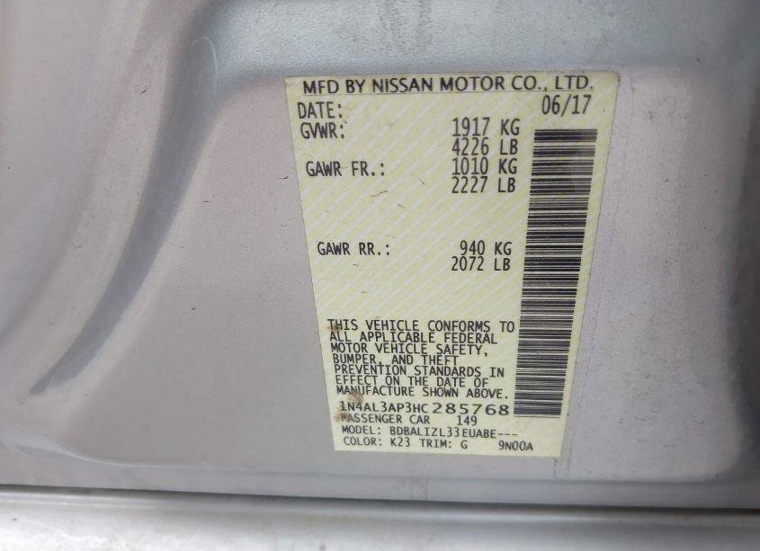 Photo 9 of 2017 Nissan Altima 2.5 SV (VIN 1N4AL3AP3HC285768)