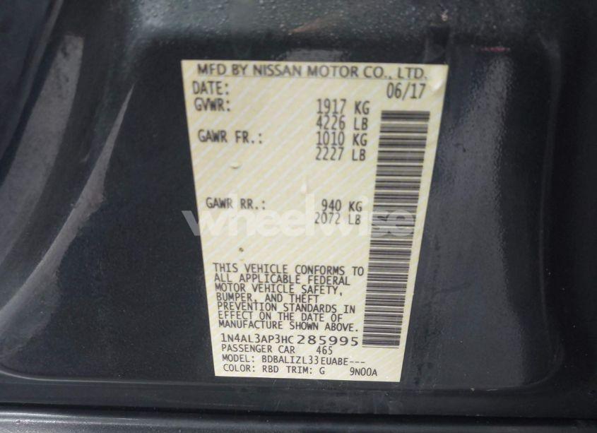 Photo 9 of 2017 Nissan Altima 2.5 SV (VIN 1N4AL3AP3HC285995)