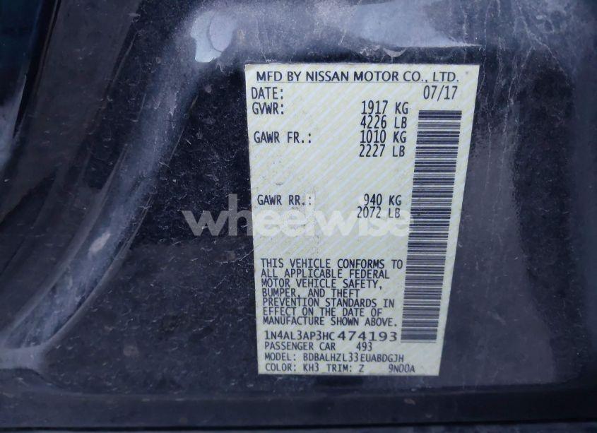 Photo 9 of 2017 Nissan Altima 2.5 SR (VIN 1N4AL3AP3HC474193)