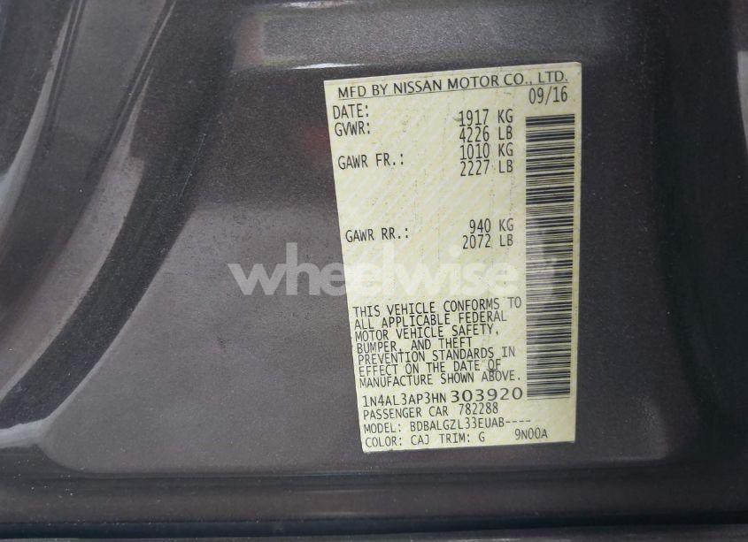 Photo 9 of 2017 Nissan Altima 2.5 SL/2.5 SR/2.5 SV/2.5/2.5 S (VIN 1N4AL3AP3HN303920)