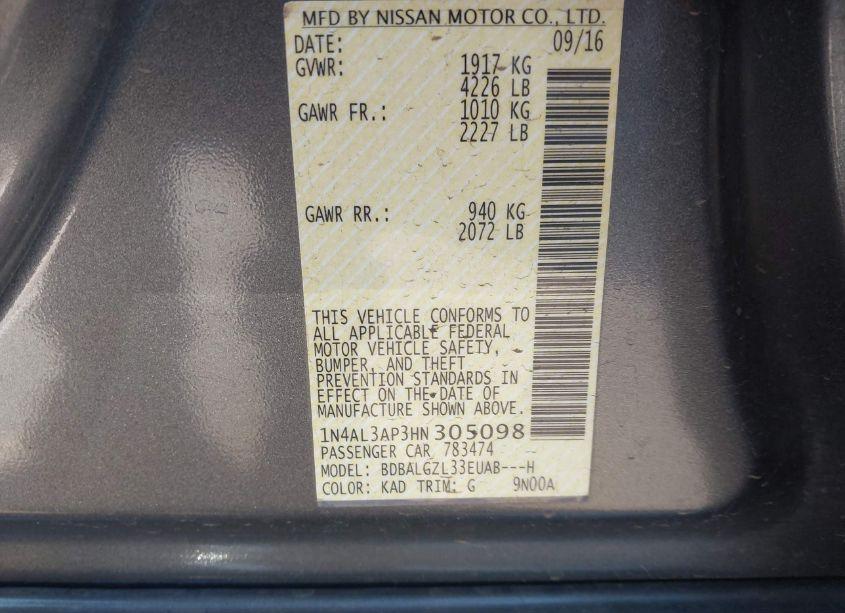 Photo 9 of 2017 Nissan Altima 2.5 S (VIN 1N4AL3AP3HN305098)