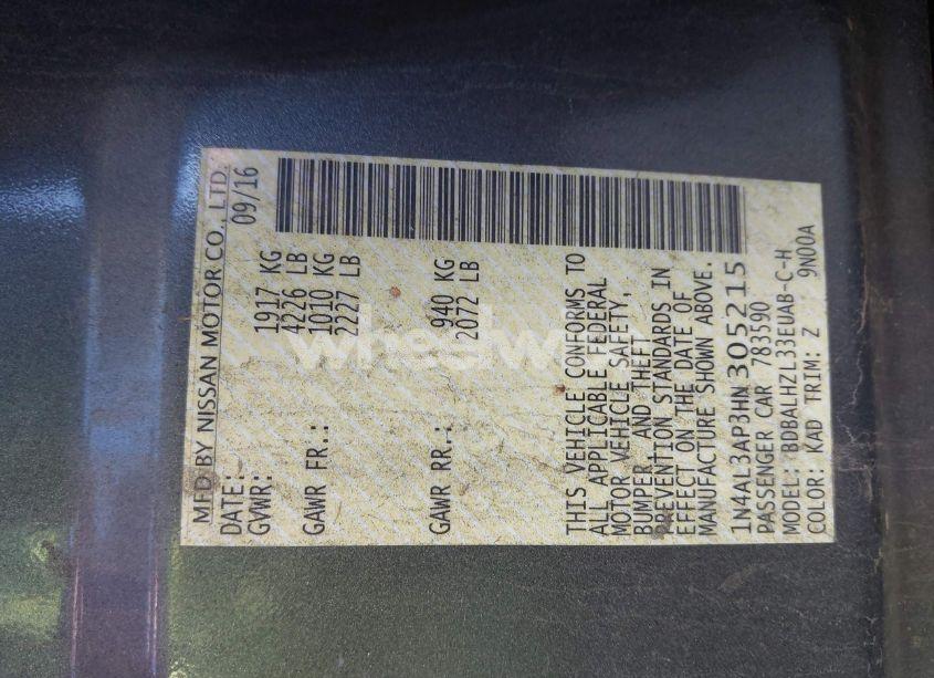 Photo 9 of 2017 Nissan Altima 2.5 SR (VIN 1N4AL3AP3HN305215)