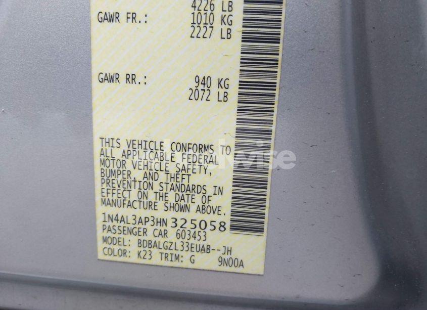 Photo 9 of 2017 Nissan Altima 2.5 S (VIN 1N4AL3AP3HN325058)