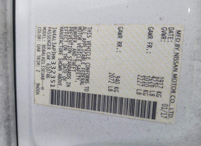 Photo 9 of 2017 Nissan Altima 2.5 SR (VIN 1N4AL3AP3HN332351)