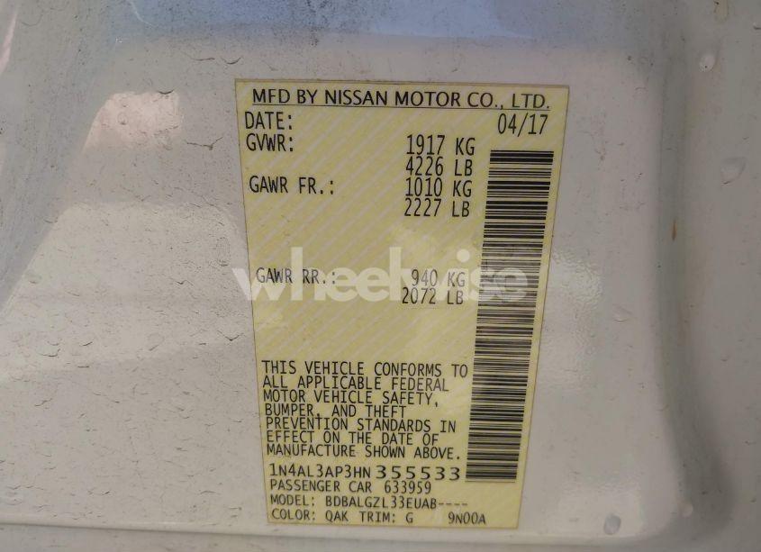 Photo 9 of 2017 Nissan Altima 2.5 S (VIN 1N4AL3AP3HN355533)