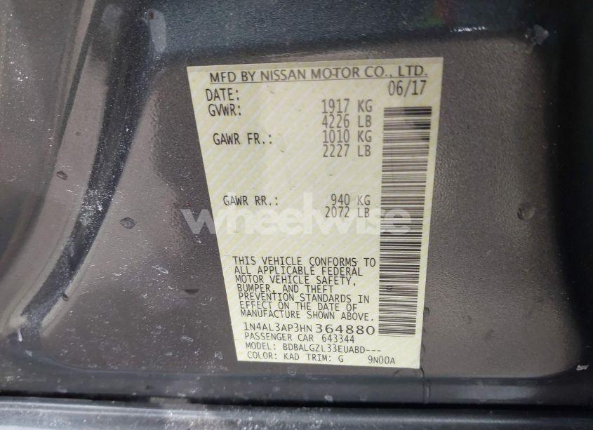 Photo 9 of 2017 Nissan Altima 2.5 S (VIN 1N4AL3AP3HN364880)