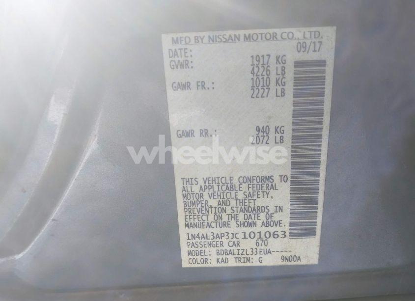 Photo 9 of 2018 Nissan Altima 2.5 SV (VIN 1N4AL3AP3JC101063)