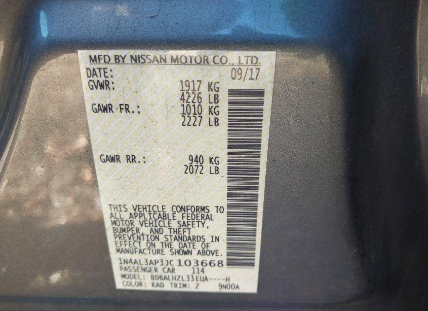 Photo 9 of 2018 Nissan Altima 2.5 SR (VIN 1N4AL3AP3JC103668)