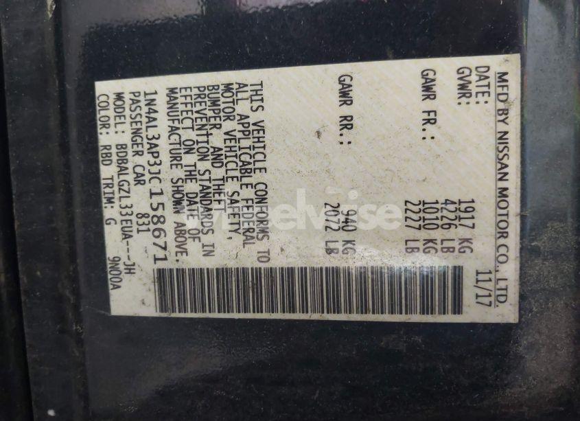 Photo 9 of 2018 Nissan Altima 2.5 S (VIN 1N4AL3AP3JC158671)