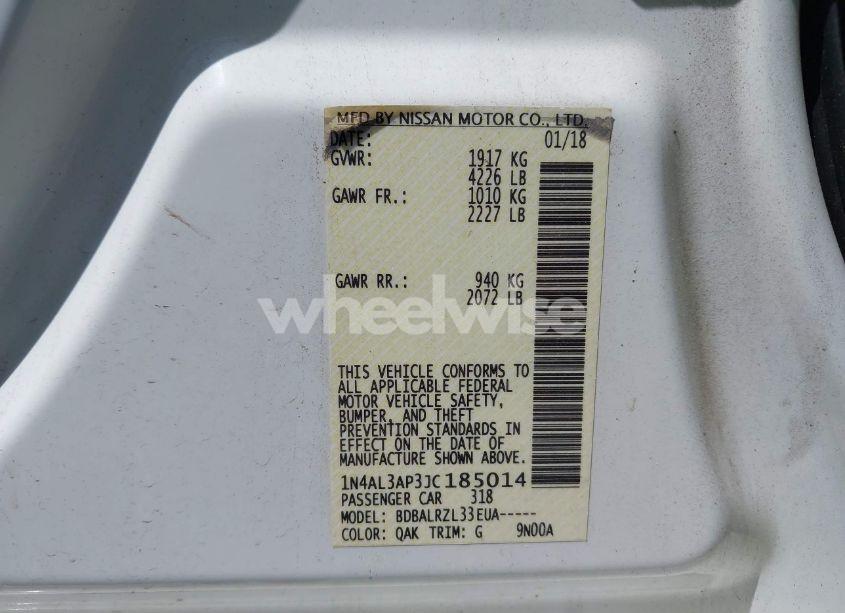 Photo 9 of 2018 Nissan Altima 2.5 SL (VIN 1N4AL3AP3JC185014)