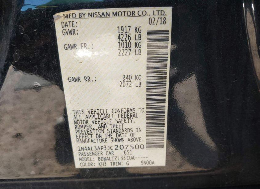 Photo 9 of 2018 Nissan Altima 2.5 SV (VIN 1N4AL3AP3JC207500)