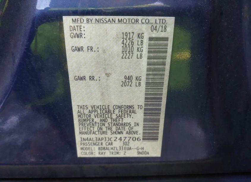 Photo 9 of 2018 Nissan Altima 2.5 SR (VIN 1N4AL3AP3JC247706)