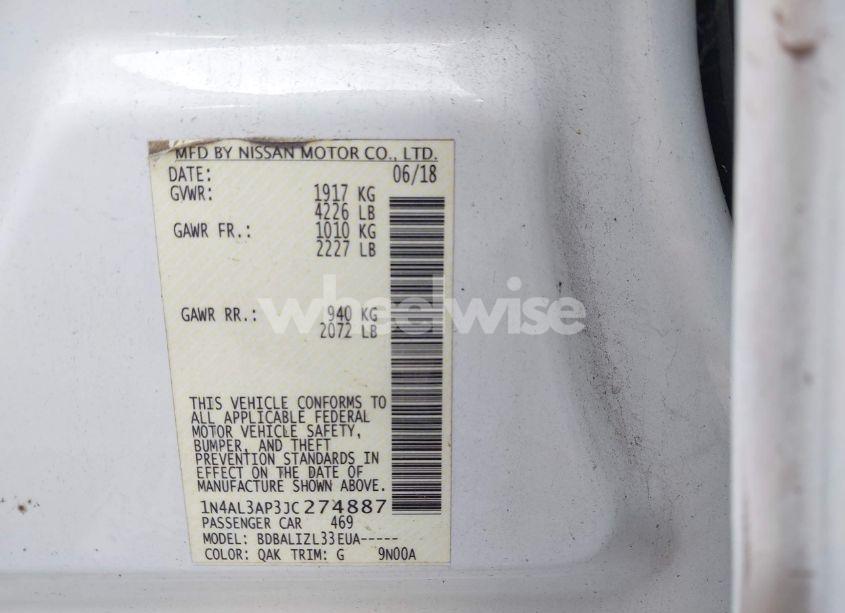 Photo 9 of 2018 Nissan Altima 2.5 SV (VIN 1N4AL3AP3JC274887)