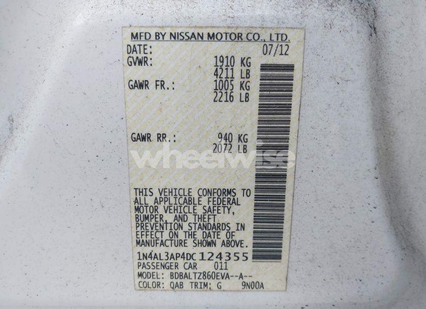 Photo 9 of 2013 Nissan Altima 2.5 SV (VIN 1N4AL3AP4DC124355)