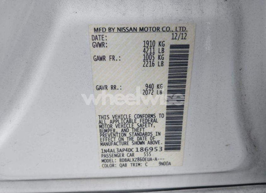 Photo 9 of 2013 Nissan Altima 2.5 SL (VIN 1N4AL3AP4DC186953)