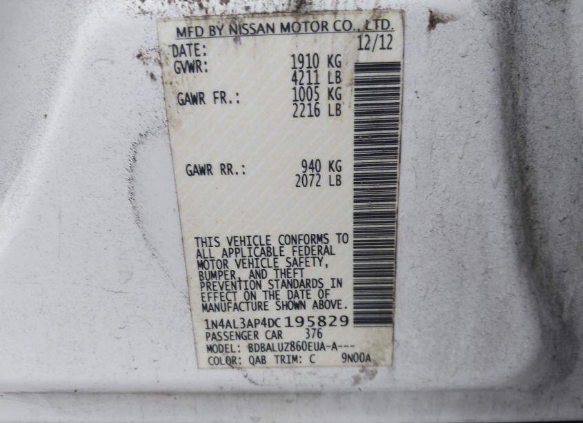 Photo 9 of 2013 Nissan Altima 2.5 SV (VIN 1N4AL3AP4DC195829)