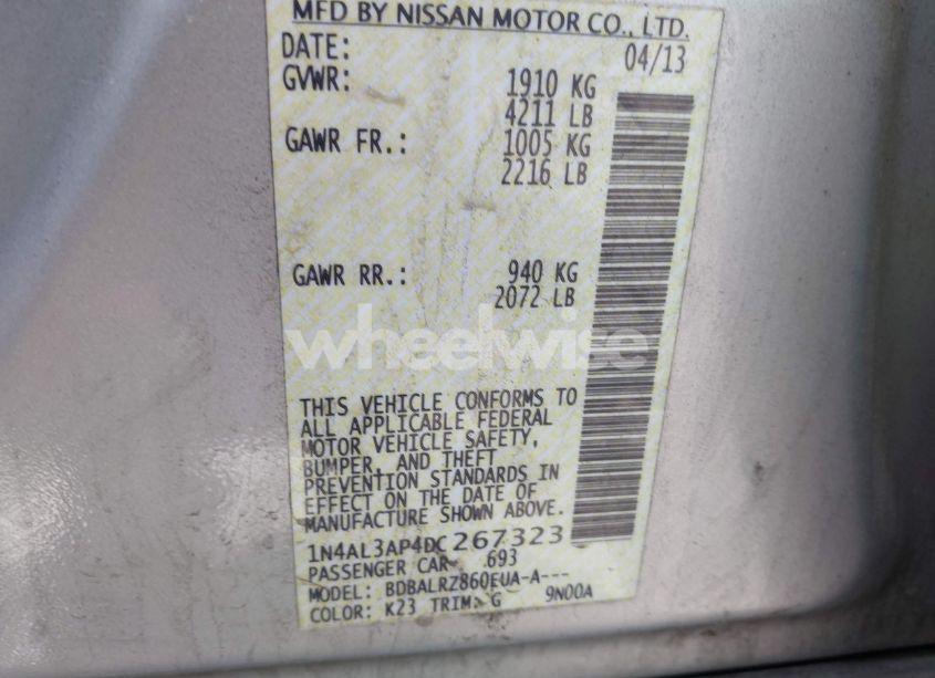 Photo 9 of 2013 Nissan Altima 2.5 S (VIN 1N4AL3AP4DC267323)