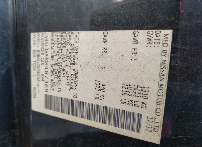 Photo 9 of 2013 Nissan Altima 2.5 SV (VIN 1N4AL3AP4DN487369)