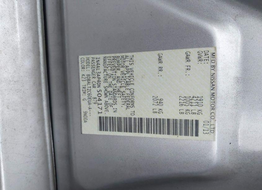 Photo 9 of 2013 Nissan Altima 2.5 SV (VIN 1N4AL3AP4DN504171)