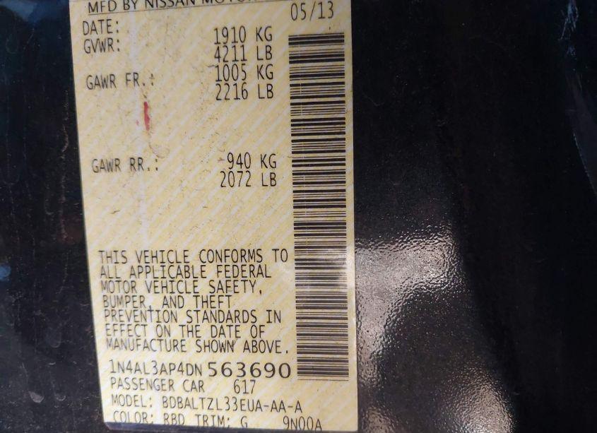 Photo 9 of 2013 Nissan Altima 2.5 SV (VIN 1N4AL3AP4DN563690)