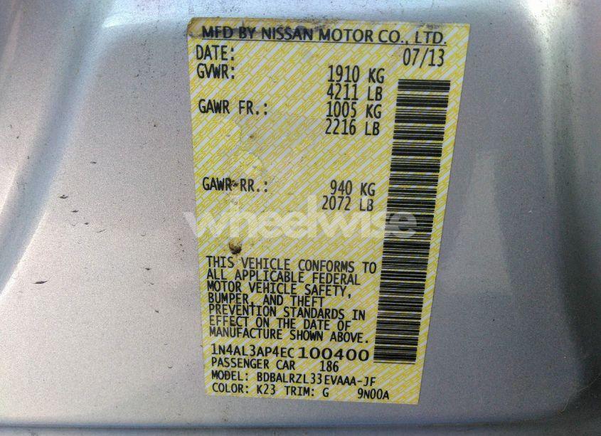 Photo 9 of 2014 Nissan Altima 2.5 S (VIN 1N4AL3AP4EC100400)