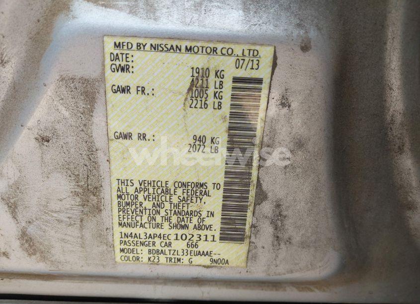 Photo 9 of 2014 Nissan Altima 2.5 SV (VIN 1N4AL3AP4EC102311)