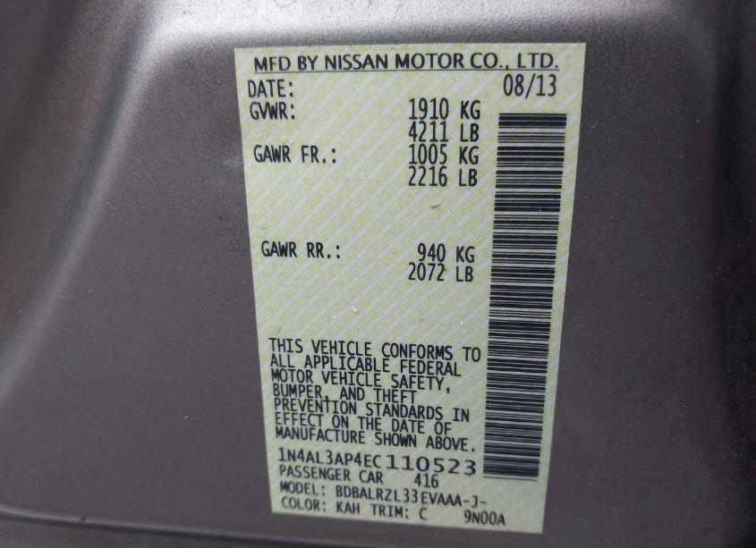 Photo 9 of 2014 Nissan Altima 2.5 S (VIN 1N4AL3AP4EC110523)