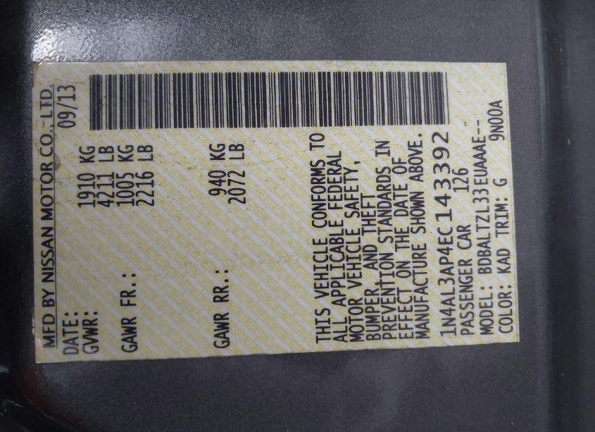 Photo 9 of 2014 Nissan Altima 2.5 SV (VIN 1N4AL3AP4EC143392)