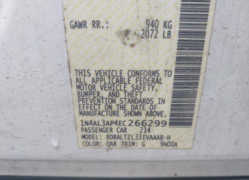 Photo 9 of 2014 Nissan Altima 2.5 SV (VIN 1N4AL3AP4EC266299)