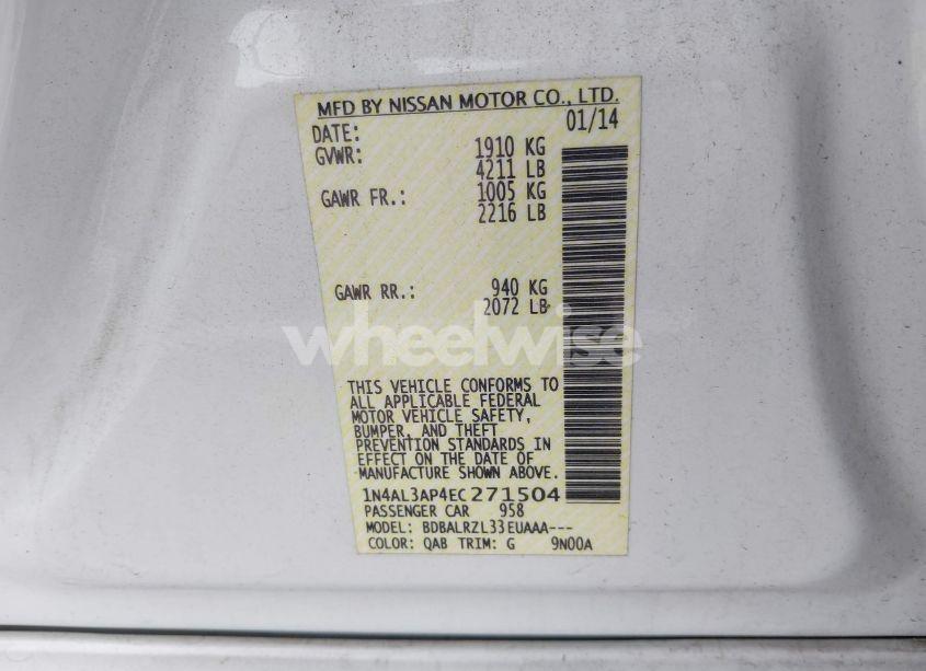 Photo 9 of 2014 Nissan Altima 2.5/2.5 S/2.5 SL/2.5 SV (VIN 1N4AL3AP4EC271504)