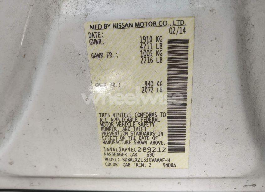 Photo 9 of 2014 Nissan Altima 2.5 SL (VIN 1N4AL3AP4EC289212)