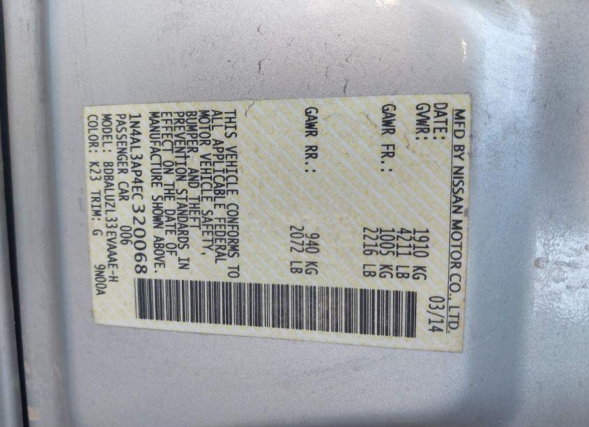 Photo 9 of 2014 Nissan Altima 2.5 SV (VIN 1N4AL3AP4EC320068)